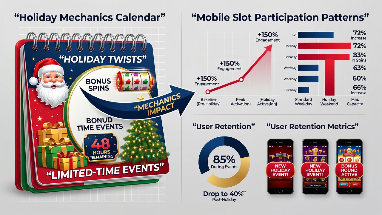 Analytics dashboard showing seasonal spikes in mobile slot participation rates across different holiday periods