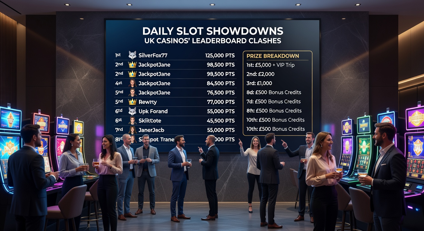 Close-up of a prize breakdown chart from a UK casino daily slot leaderboard, detailing cash amounts and free spin allocations across ranks