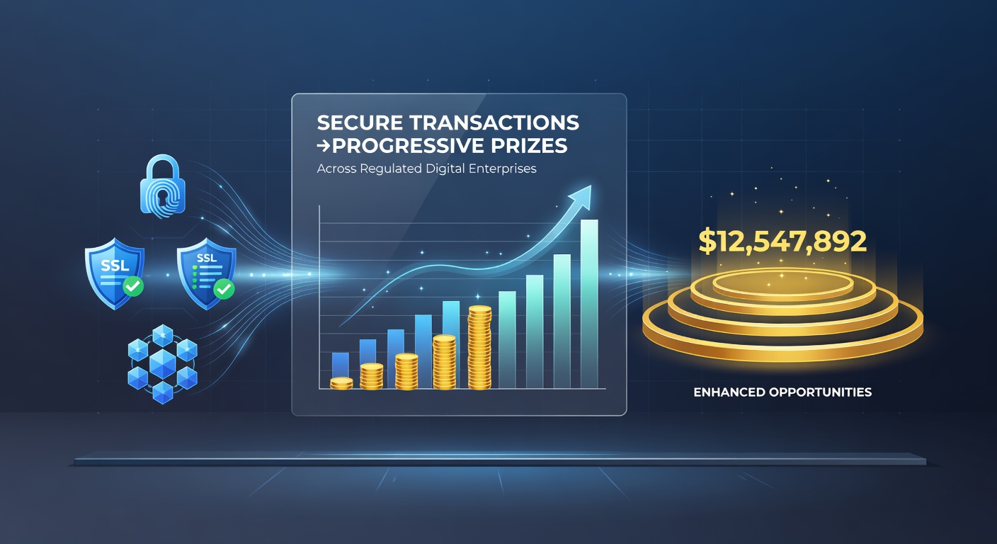 Secure transaction flow diagram showing encrypted payments linking to growing progressive jackpot displays in regulated digital venues