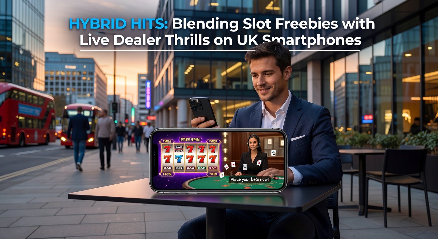 Close-up of a hybrid casino interface on a UK mobile device, featuring slot free spins overlaying a live dealer blackjack table with bonus credits transferring seamlessly