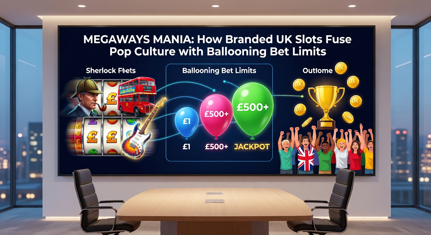 Close-up of a branded Megaways slot featuring celebrity endorsements, exploding symbols, and escalating bet sliders
