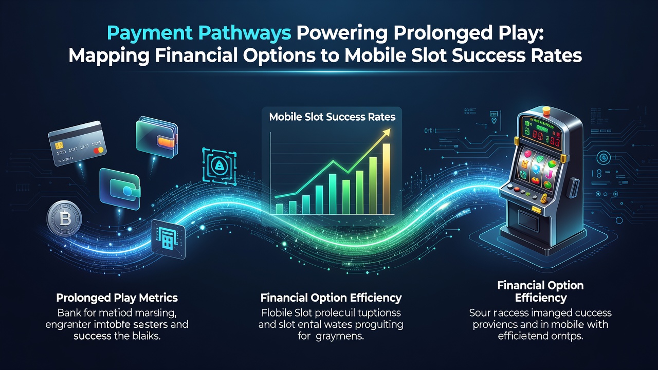 Infographic showing payment method icons connected to mobile slot performance metrics