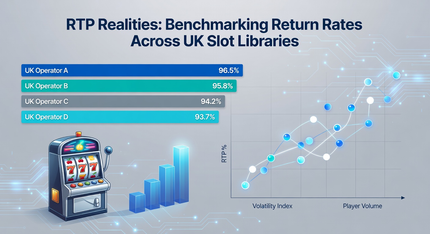 Close-up dashboard of RTP analytics software displaying real-time benchmarking data for UK slot providers, with charts showing RTP distributions by volatility and theme