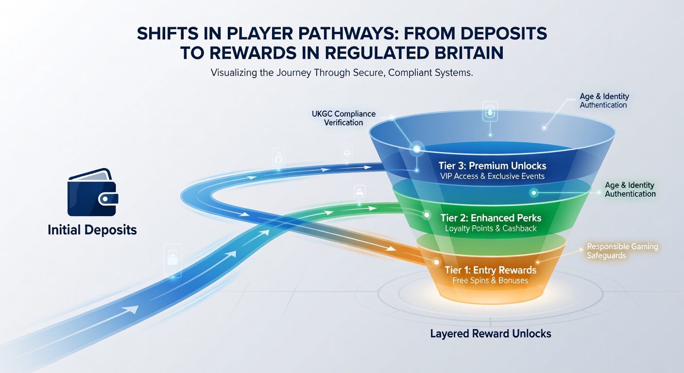 Diagram depicting layered reward progression from deposits in British regulated apps during 2026